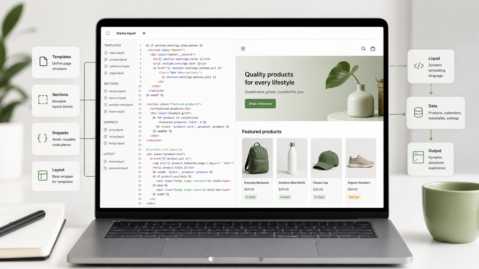 Shopify Liquid programming template language workflow with ecommerce theme sections and code