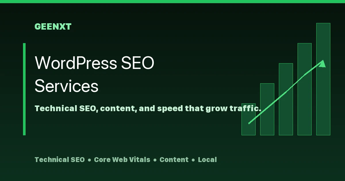 WordPress SEO services growth chart showing rising organic search rankings and traffic