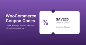 WooCommerce coupon code ticket showing a percentage discount and a SAVE20 coupon code example
