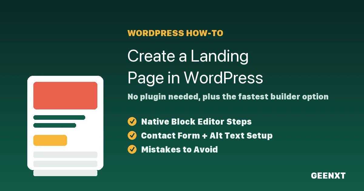 Step-by-step guide to creating a landing page in WordPress with a contact form and alt text setup