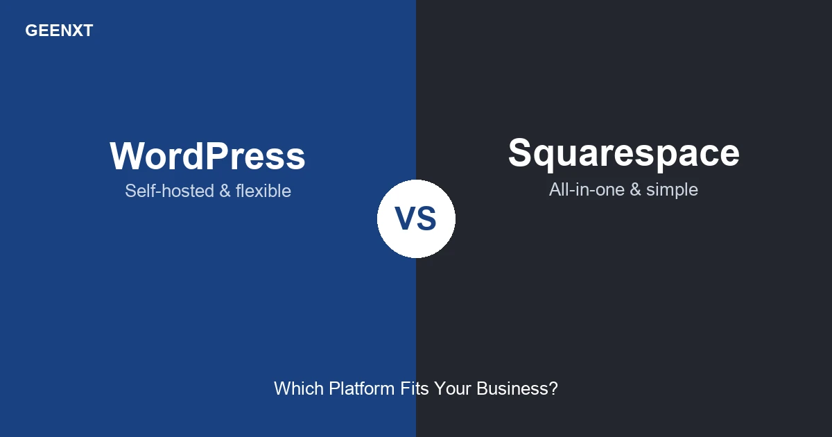 Side-by-side comparison of WordPress and Squarespace website builder dashboards for a business site decision